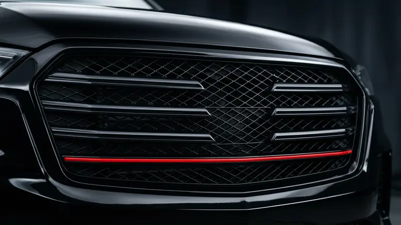 হুন্ডাই Knight Edition থিম — অল-ব্ল্যাক SUV সিলুয়েট ও লাল অ্যাকসেন্ট, কোনও নির্দিষ্ট ব্র্যান্ড লোগো নেই