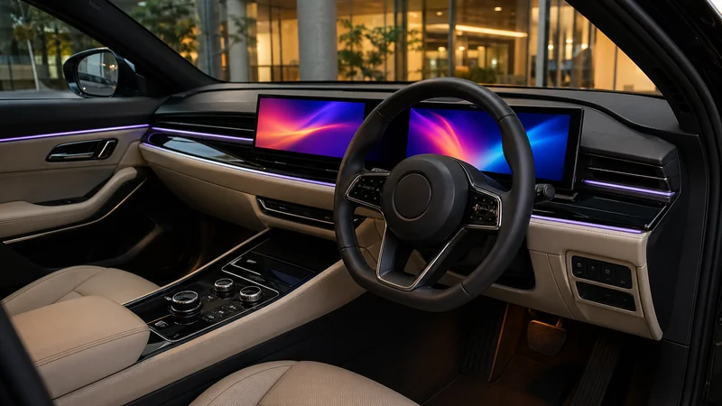 Hyundai Verna 2026 ইন্টেরিয়র ড্যাশবোর্ড — ডুয়াল ১০.২৫ ইঞ্চি স্ক্রিন, অ্যাম্বিয়েন্ট লাইটিং ও বেইজ-ব্ল্যাক ডুয়াল-টোন