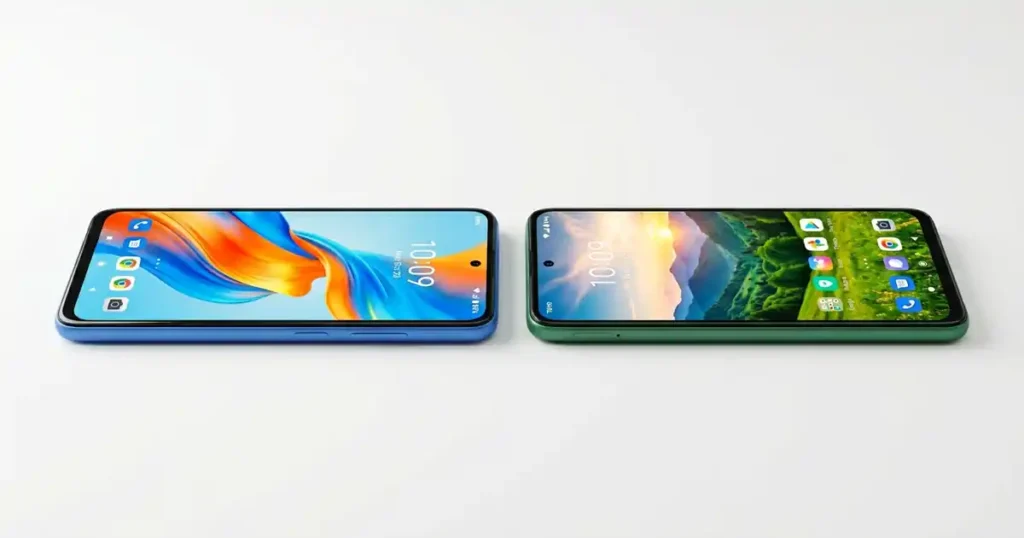 Redmi 15A 5G এবং Realme P4 Lite 5G দুটি ফোন পাশাপাশি দেখা যাচ্ছে