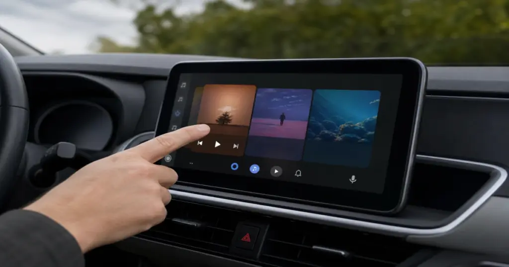 Android Auto swipeable media cards — Google Trending