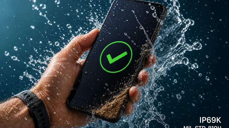OnePlus Nord CE 6 IP69K ও MIL-STD-810H সার্টিফিকেশন — হাতে ধরা ফোনে জল ছিটকে পড়ছে এবং বালির মধ্যে ডিউরেবিলিটি প্রমাণিত