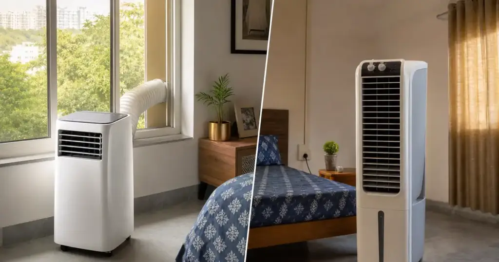Portable AC vs air cooler cooling cost electricity buying guide India 2026