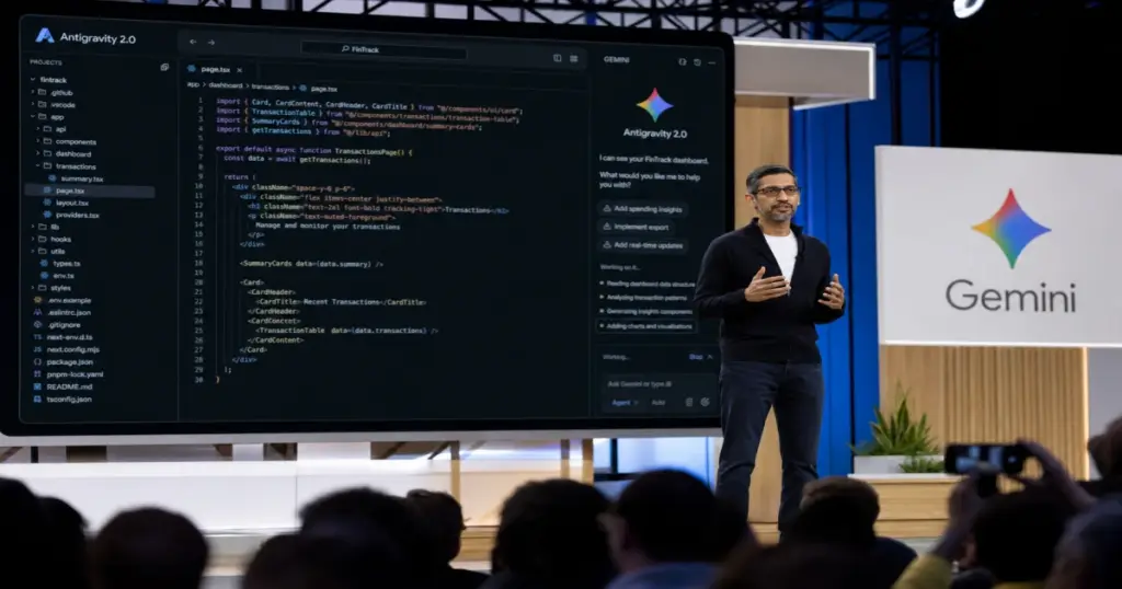 Pichai Google AI programming gap — Antigravity 2.0 agentic coding